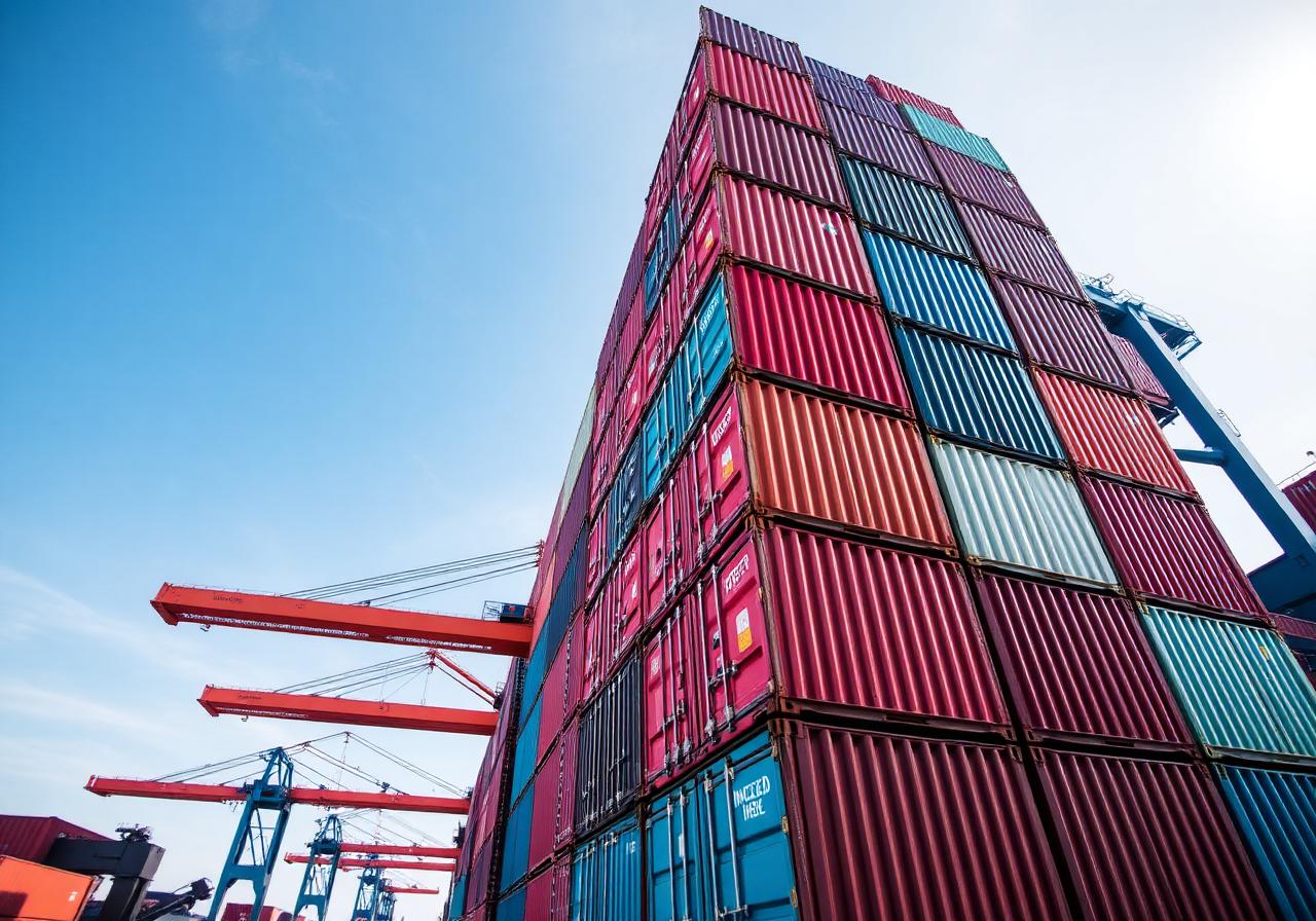 Stacked shipping containers at a port